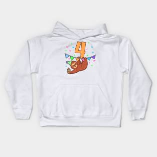 I am 4 with sloth - kids birthday 4 years old Kids Hoodie